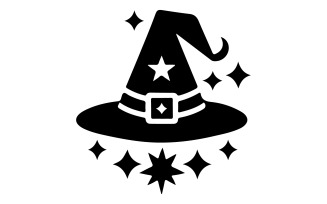 A logo with a stylized wizard hat