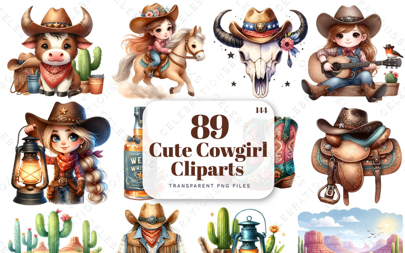 Cute Cowgirl clipart Bundle Illustration