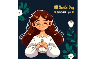 All Saints Day with Cartoon Girl Illustration