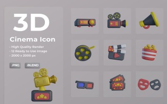 3D Cinema Icon Set Design Bundle
