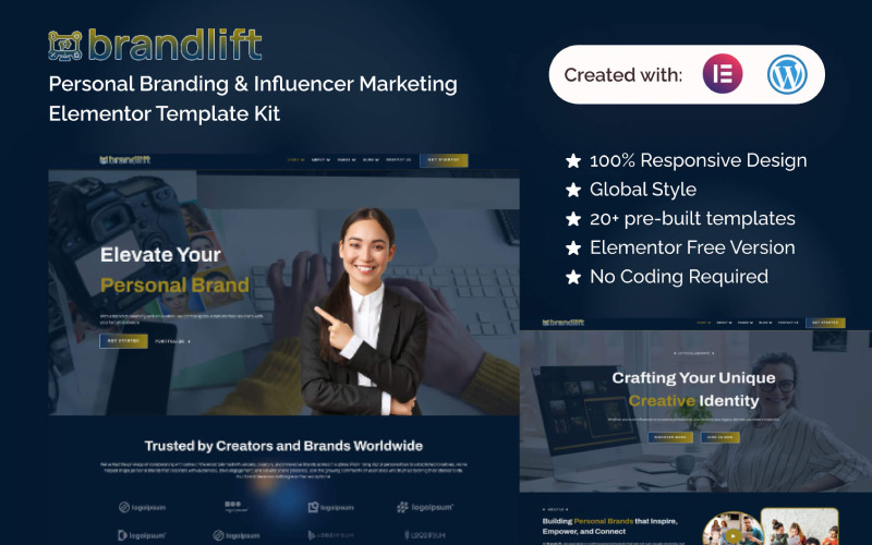 BrandLift - Personal Branding & Influencer Marketing Elementor Template Kit Elementor Kit