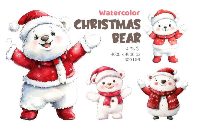Christmas Bear. Watercolor PNG. Illustration