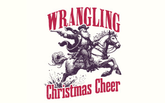 Wrangling Cowboy, Santa Western PNG, Sublimation Designs, Vintage Cowboy Rodeo, Retro Christmas