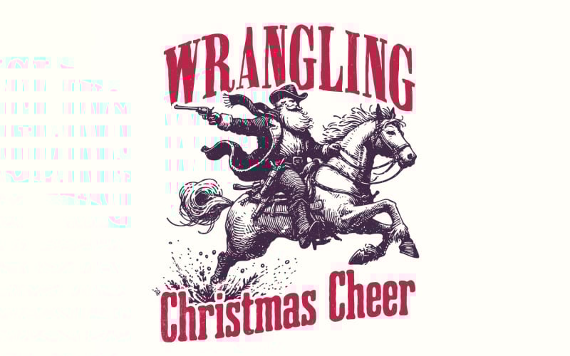 Wrangling Cowboy, Santa Western PNG, Sublimation Designs, Vintage Cowboy Rodeo, Retro Christmas Illustration