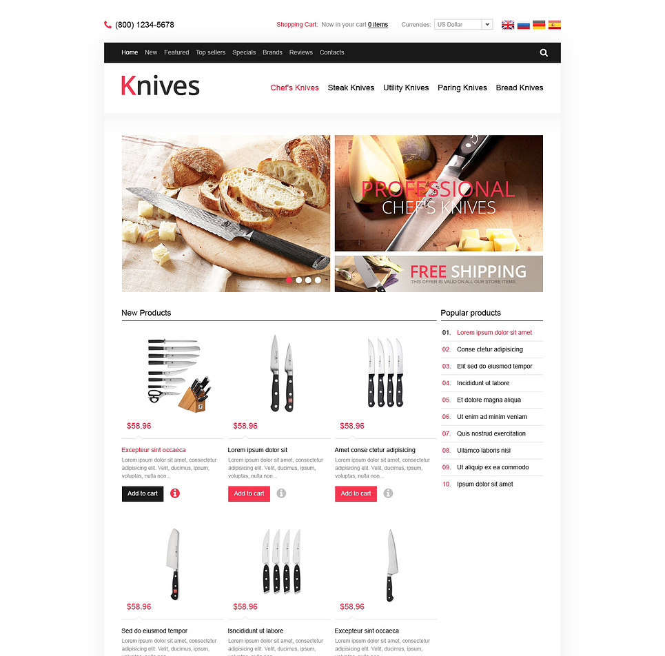 The Sharpest Knives osCommerce Theme Big Screenshot The Sharpest Knives OsCommerce Template New Screenshots BIG