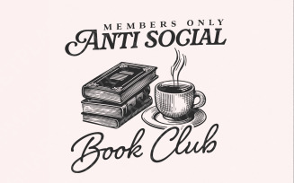 Anti Social Book Club PNG, Introverted Reader Sublimation, Bookish Shirt Design, Vintage Romance,