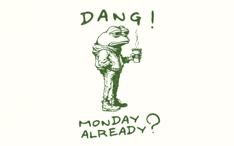 Dang Monday Already PNG, Tired Office Frog, Ugly Frog PNG, Weirdcore Frog png, Funny Frog Shirt, Illustration