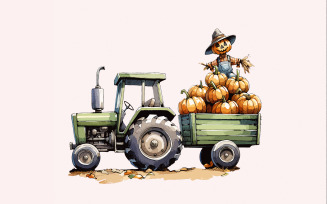 Fall Tractor PNG, Sublimation Designs, Fall png, Watercolor Tractor, Pumpkin Tractor PNG, Toddler