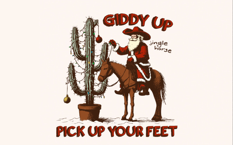 Giddy Up Jingle Horse PNG Digital Download, Western Christmas Design, Cowboy Christmas Sublimation, Illustration