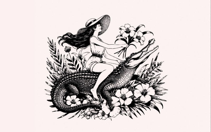 Girl Riding an Alligator PNG, Funny Sarcastic PNG, Digital Download, Alligator png, Sublimation, Illustration