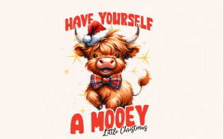 Highland Mooey Christmas PNG, Western Christmas PNG, Coquette Holiday Design, Funny Highland Cow,