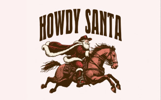 Howdy Santa PNG Digital Download, Western Christmas Design, Cowboy Christmas Sublimation, Retro