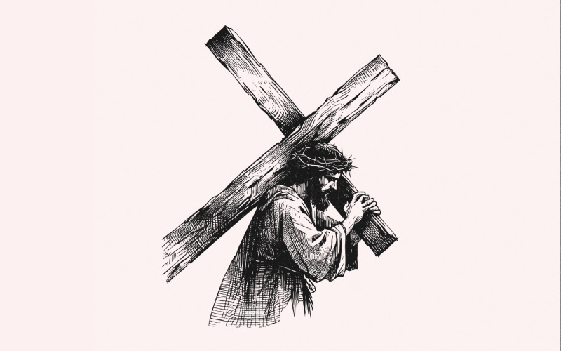 Jesus Carrying Cross PNG, Faith png, Christian png, Religious Artwork, Cross png File, Illustration