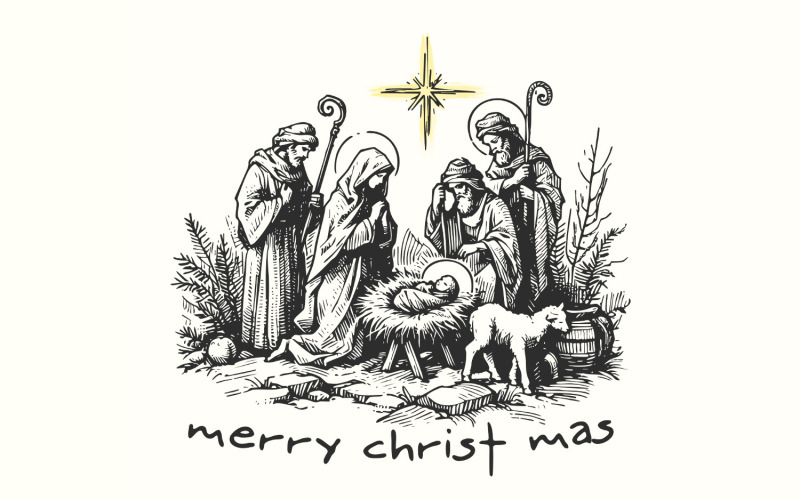 Merry Christmas PNG for Sublimation, Merry Christmas Digital Art, Jesus Christmas Design, Rustic Illustration