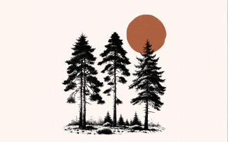 Mountain Range Sun PNG, Sunrise Pine Trees, Christmas Trees Clipart Bundle, Silhouette Digital