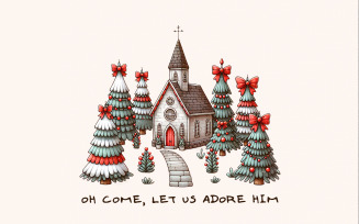 Oh Come Let Us Adore Him Png, Jesus PNG, Hand Drawn Christmas Tree Png, Coquette Christmas,