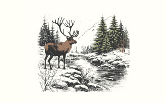 Retro Deer Wilderness Scene PNG, Deer Art Sublimation, Vintage Print, White-tailed Deer, Cute