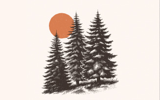Sunrise Pine Trees PNG, Mountain Sun PNG, Christmas Trees Clipart Bundle, Silhouette Digital