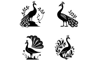 Black flat vector peacock silhouette