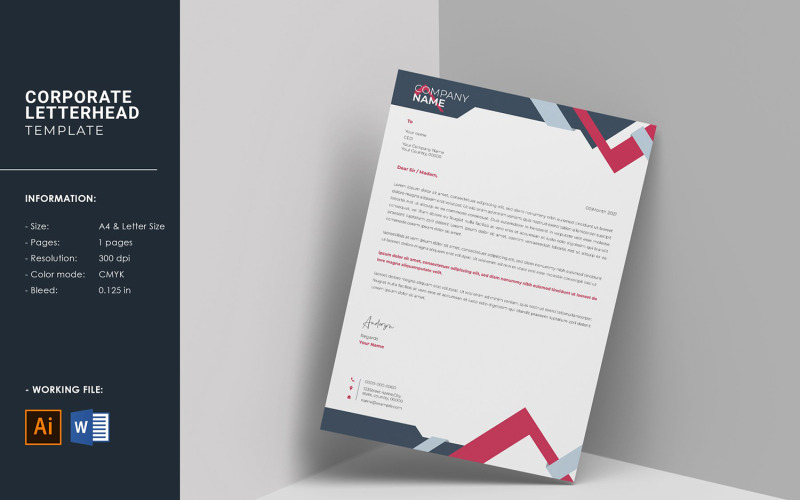 Creative Letterhead Template. Illustrator & Word Corporate Identity