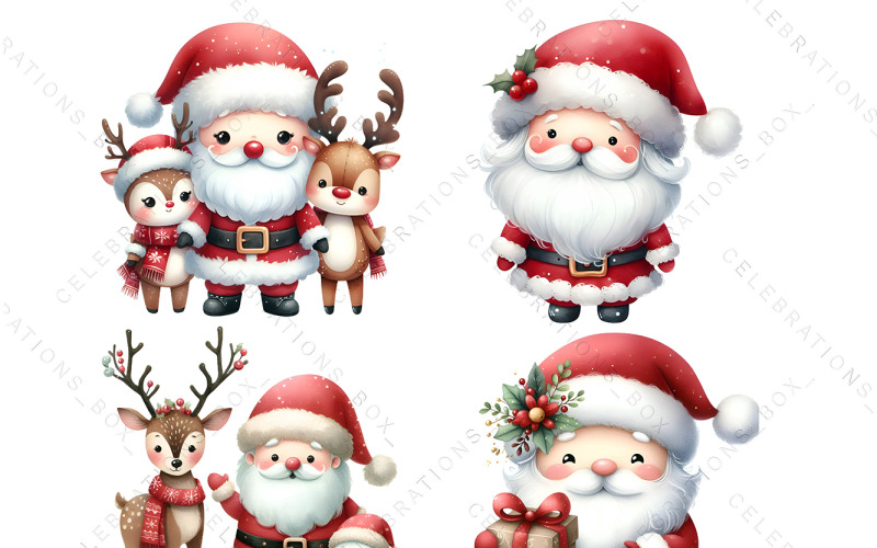 Cute santa claus Clipart Bundle PNG Illustration