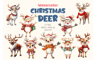 Christmas Deer. Watercolor PNG.