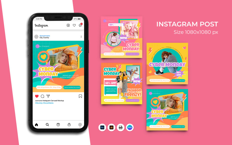 Fashion Cyber Monday Instagram Post Template Social Media