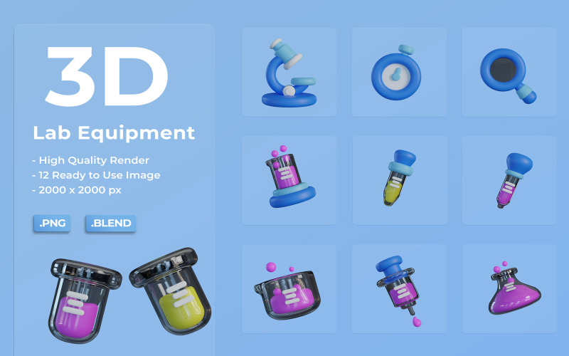 3D Lab Equipment Set Bundle Icon Set