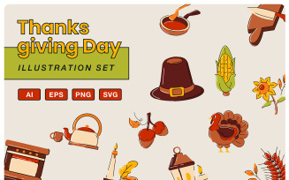 Thanksgiving Day Illustration Set