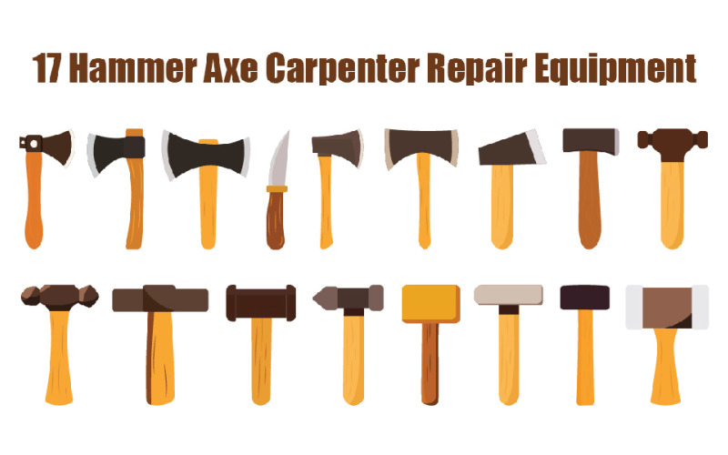 17 Hammer Axe Carpenter Repair Equipment Illustration
