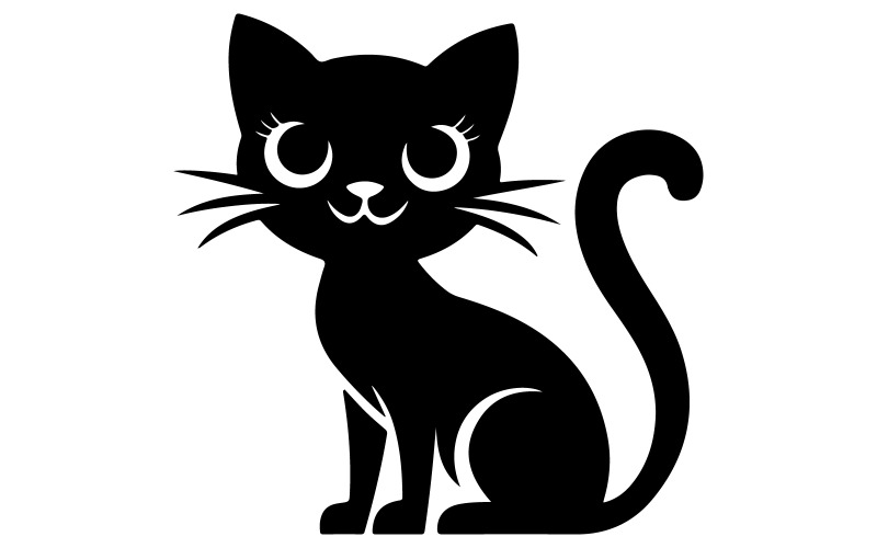 A cat silhouette logo with a cute and playful sitting cat Illustration