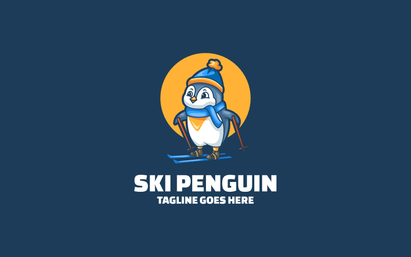 Ski Penguin Mascot Cartoon Logo Logo Template