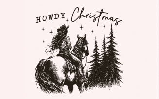 Cowgirl Christmas PNG, Vintage Western Christmas PNG, Retro Western, Christmas Horse PNG, Western