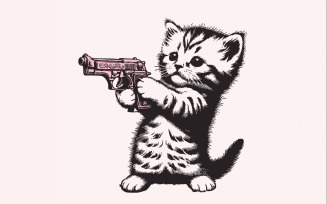Cute Gun Cat png, Trending png Graphic, T-Shirt Design, Gun Cat, Meme Illustration, Digital Download