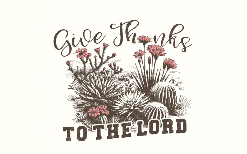 Give Thanks to Lord PNG, Western Thanksgiving PNG, Christian Bible Verse Sublimation, Autumn Illustration