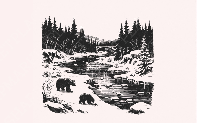 Grizzly Bear Clipart, Bear PNG, Wilderness Decor, Bear Art, Watercolor Clipart, Digital Download, Illustration