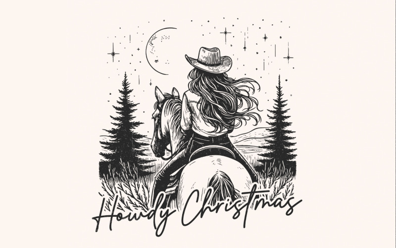 Howdy Christmas PNG, Cowgirl Christmas PNG, Vintage Western Christmas PNG, Retro Western, Western Illustration