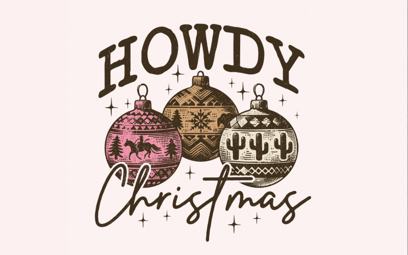 Howdy Christmas PNG, Western Sublimation Design, Retro Christmas Ornament, Cowboy Cowgirl Illustration