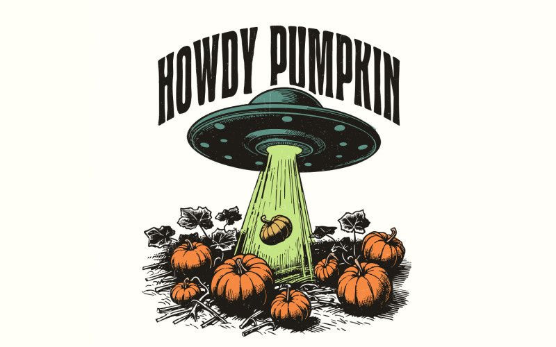Howdy Pumpkin PNG, Western Fall png, UFO Pumpkin, Fall Sublimation, Autumn Sublimation, Vintage Illustration