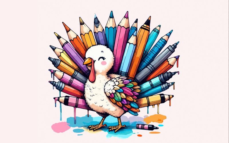 Thankful Teacher PNG, Thanksgiving Turkey Teacher, Cute Teacher Pencil PNG, Fall Teacher Crayon, Illustration