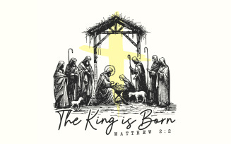 The King is Born PNG. Retro Religious Christmas PNG, Jesus Is the Reason, Faith Sublimation,