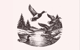 Vintage Duck PNG, Mallard Duck Clipart, Wild Duck Sublimation, Flying Ducks Hunting, Commercial