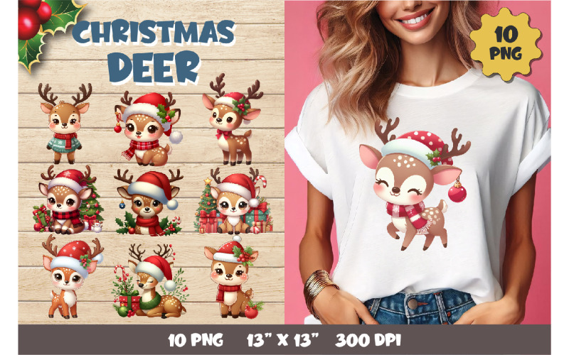 Christmas Deer. T-Shirt, PNG. Illustration