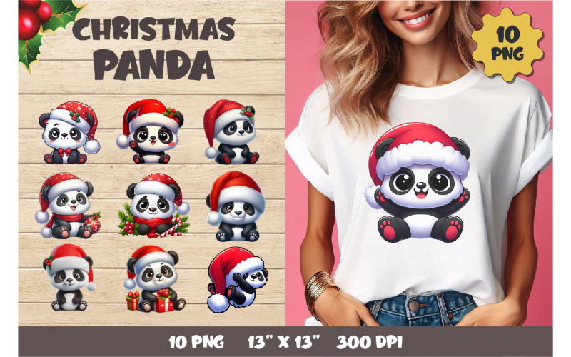 Christmas Panda. T-Shirt, PNG. Illustration