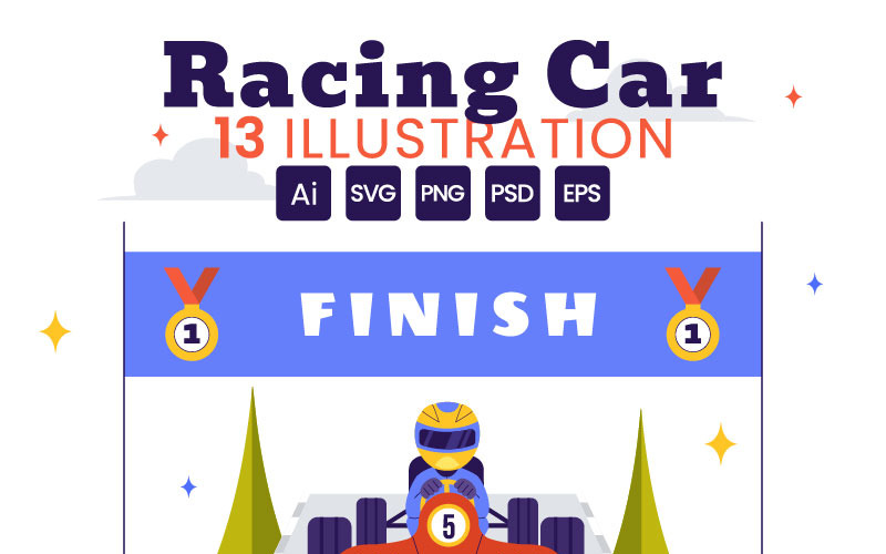 13 Formula Racing Sport Car Vector Illustration