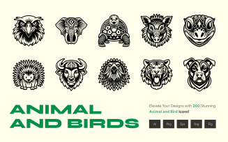 Animals and Birds Glyph Icon Set