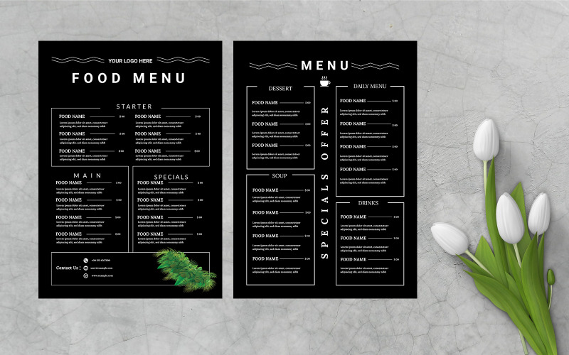 Black Color Restaurant Food menu Corporate Identity