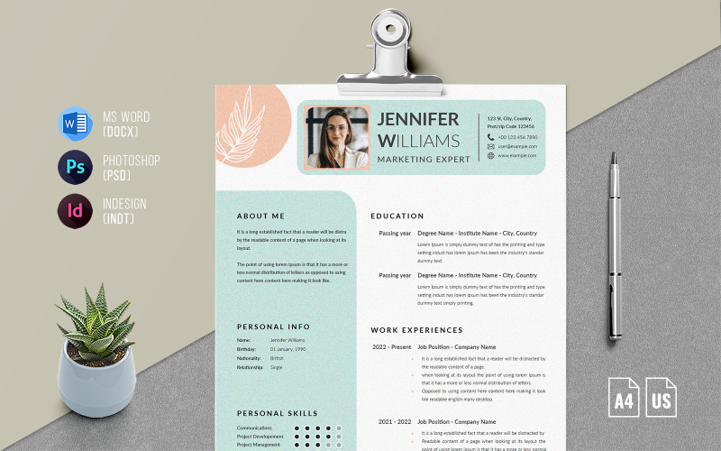 CV-Resume Template Four Pages with Cover Letter