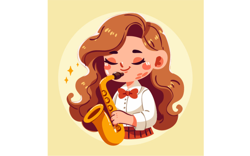 Girl Musician Playing Saxophone Illustration