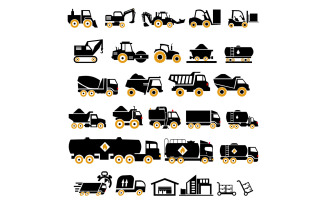 Industrial vehicles and heavy machine icon sets
